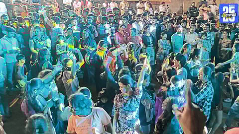 "Ahilyanagar witnessed peaceful Ganesh Visarjan with DJ sounds and mandal power shows till midnight."