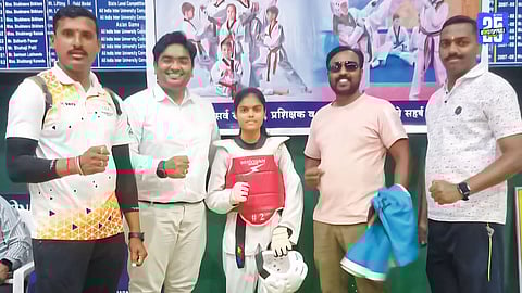 Bharatmata English Medium students shine with three gold medals at Satara district taekwondo championship.
