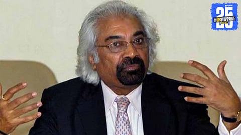 Sam Pitroda addressing media after clarifying his Pakistan remark that stirred political controversy.