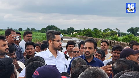 District Collector Kumar Ashirwad interacting with flood-affected citizens in Mohol taluka.