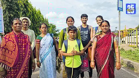 Pilgrims from Haryana and Mumbai at Tuljapur Temple, showcasing devotion and unity across religions during Dharmiya Salokhya darshan.