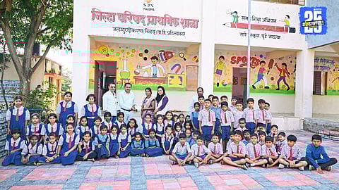 “Students of Jalshuddhikaran School, Vildam donate their snack money to Sakal Relief Fund, setting an inspiring example of compassion.”