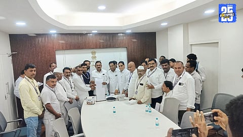 “Deputy Chief Ministers attend high-level meeting on Parner Factory; Adv. Ramdas Ghavate briefs government officials.”