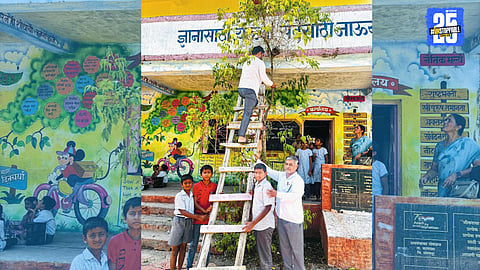 Children of Pofalaj School watch with fascination as Muniya’s chicks are reunited with their mother, promoting environmental awareness.