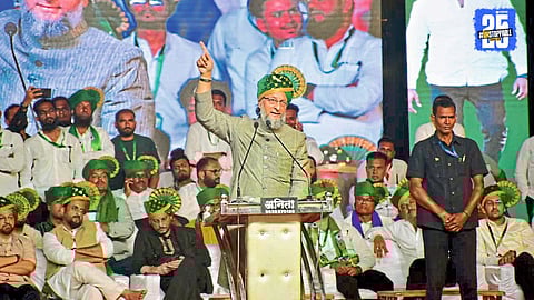 Asaduddin Owaisi addressing media on caste violence and rising atrocities against Dalits in Uttar Pradesh.