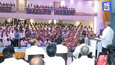 Minister Chandrakant Patil addressing students about the new Rs 2,000 monthly pocket money scheme and the upcoming foreign universities in Maharashtra.