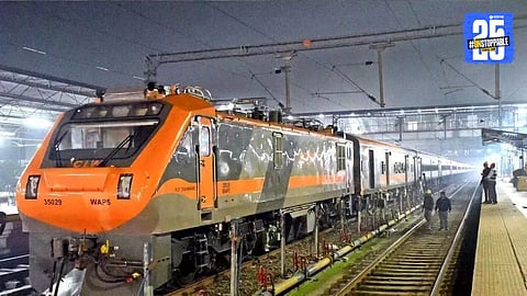Passengers seen running on the tracks after a sudden explosion in the Amrit Bharat Express; panic and chaos spread at the railway station.