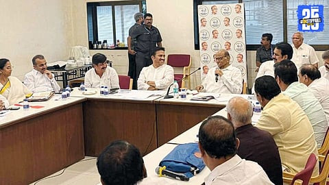 Sharad Pawar during the Mahavikas Aghadi coordination meeting held in Solapur district.