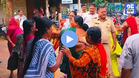 Women seen fighting violently in front of police officers at Pathardi Police Station, Ahilyanagar — viral video captures intense clash between two groups.