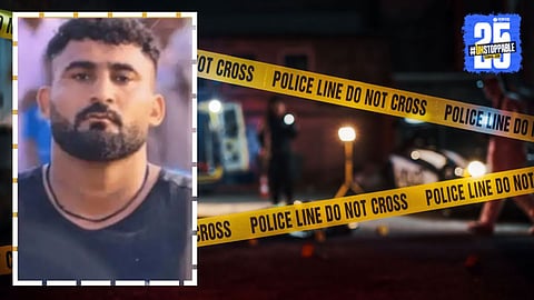 Police investigating the crime scene where a Kabaddi player was shot dead in Mansa, Punjab — locals gather as the incident sparks outrage.