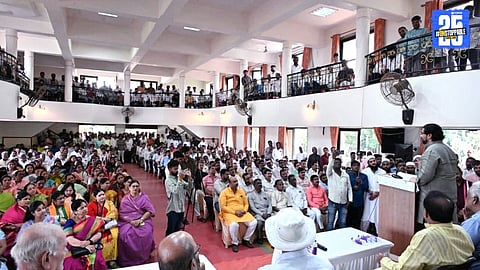 “Minister Shivendraraje Bhosale addressing the Satara gathering — says election decision will be made at the right time.”