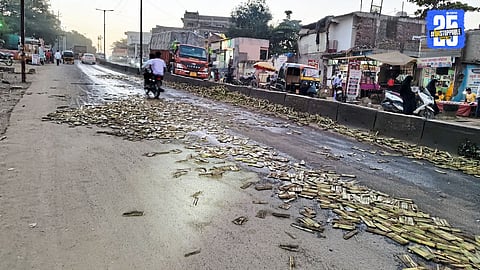 Swabhimani Shetkari Sanghatana demands strict action against overloaded sugarcane trucks to prevent spillage and farmer losses.