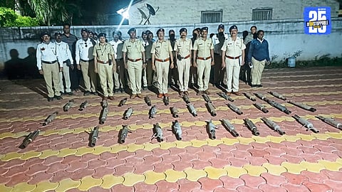 Solapur Police remove modified silencers and fancy number plates during a strict traffic enforcement drive in the city.