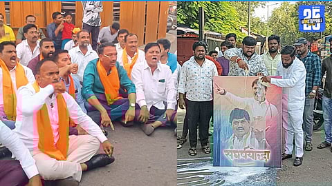 Supporters perform milk abhishek on Dhananjay Munde’s photo in Solapur after opponents insulted his effigy.