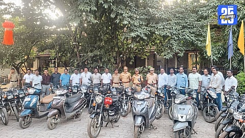 Jail Road Police Crime Detection Team with the 35 recovered stolen motorcycles in Solapur.