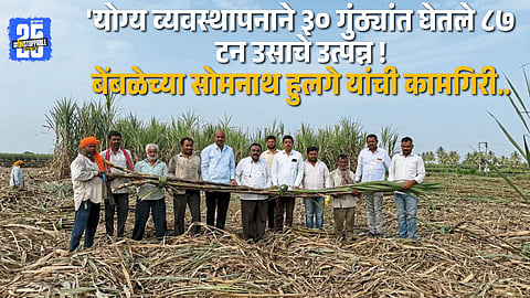 Bembale’s Somnath Hulge in his sugarcane field — harvested 87 tons from just 30 gunthas through precise management and dedication.