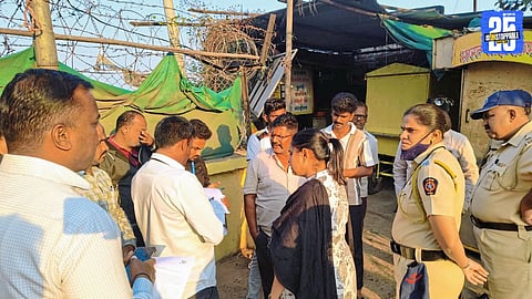 Civic officials inspecting unauthorized constructions near Solapur Airport following orders from Additional Commissioner Pawar.