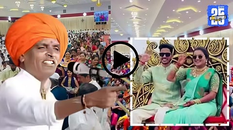 Indurikar Maharaj addressing devotees during a kirtan, responding strongly to critics while discussing traditional wedding customs.