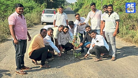 Malshiras Residents Plant Trees in Road Potholes
