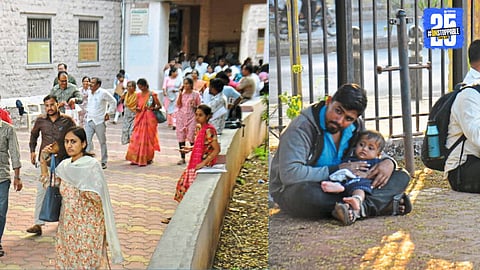 TET examinees in Solapur, including mothers appearing for the test while children waited with their fathers.