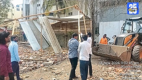 JCB Action on 15 Illegal Sheds in Solapur; Municipal Team Conducts Operation