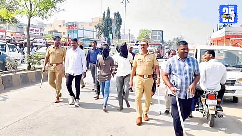 Police parading the Mhaswad Koyta Gang after their weapon-flaunting video went viral on social media.