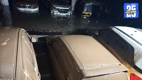 Dirty public parking lot at Prabhadevi