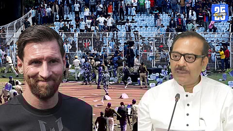 Crowd chaos during the Messi-related event in Kolkata that led to the resignation of West Bengal Sports Minister Arup Biswas.