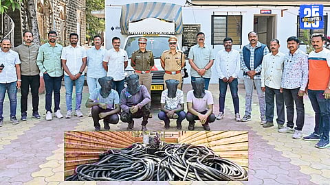 Seized copper wires and equipment recovered from the accused during the police operation.