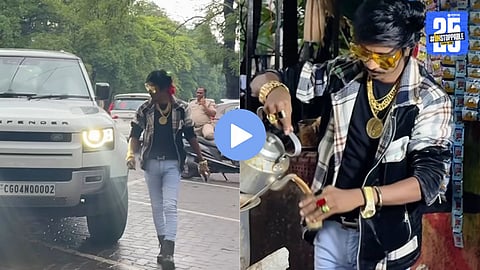 Nagpur’s famous Dolly Chaiwala stepping out of a luxury Land Rover Defender before serving tea at his roadside stall, showcasing his iconic style and viral fame.