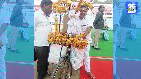 Members of the Patil family with handcrafted mini Nandidhwaj that are now exported to international markets.