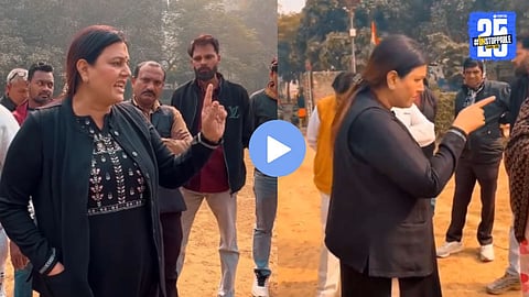 A still from the viral video showing Delhi BJP councillor Renu Chaudhary confronting an African football coach in a public park over the Hindi language issue.