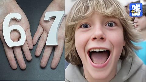 Google search results page shaking after typing “67” or “6-7,” showcasing Google’s viral Easter egg inspired by the trending meme.