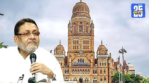 NCP leader Nawab Malik addressing the media while making a strong statement on the Mumbai Mayor post and criticizing the BJP’s political strategy.