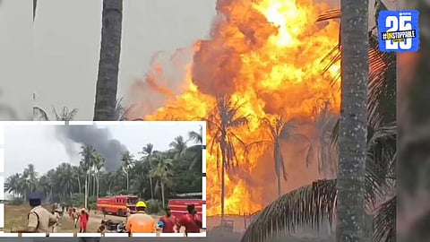 Fire and smoke seen after ONGC gas leak in Andhra Pradesh, as emergency teams respond to control the industrial accident.
