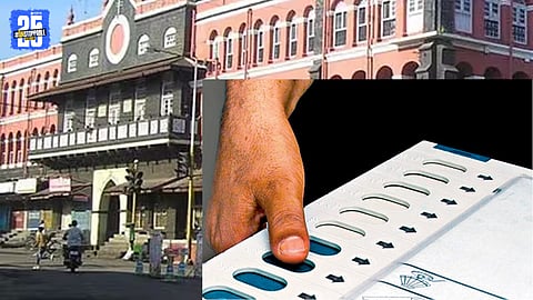 Election officials inspecting voting machines ahead of Kolhapur municipal polls.