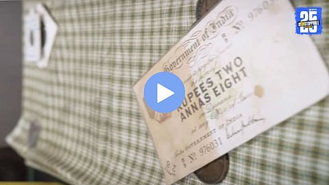 A rare Indian 2.5 rupee note from the British era displaying “Rupees Two Annas Eight,” showcased in a viral video highlighting old Indian currency history.