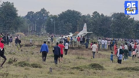 Wreckage of the aircraft after a tragic Odisha plane crash involving a Bhubaneswar to Rourkela flight, as rescue teams conduct emergency operations at the crash site.