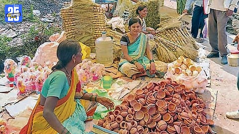 Shoppers crowd Kolhapur markets as Bhogi and Makar Sankranti approach.