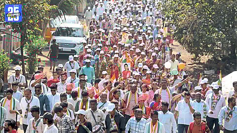 Candidates lead massive padayatras with supporters
