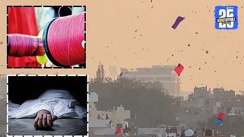 A tragic accident caused by Chinese manja during Makar Sankranti, highlighting the deadly risks of illegal kite strings on public roads.