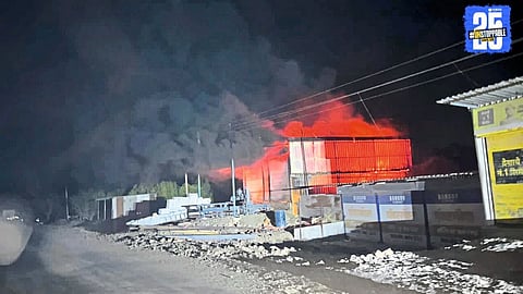 A shop reduced to ashes after a massive fire incident in Pangav village.