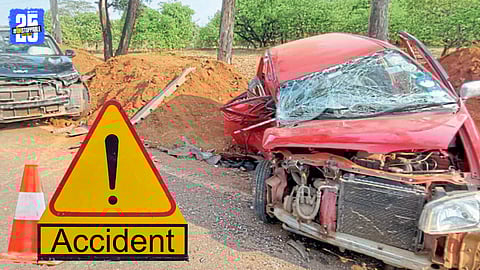 Rescue teams and locals assist injured passengers after a severe car crash near Kandevadi village.