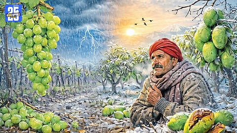 Cloudy weather and unseasonal rain affect grape orchards in Sangli district.
