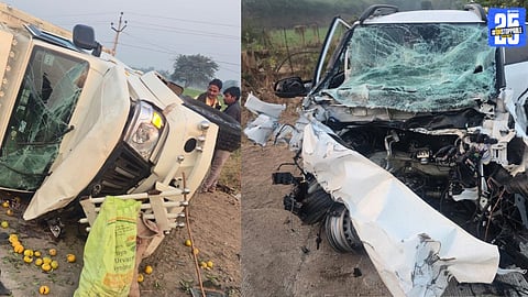 Pickup Vehicle Hits Exter Car Near Bhogav Pati