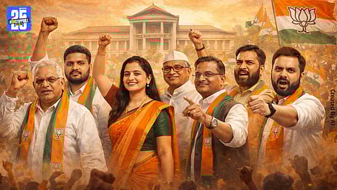 BJP leaders and workers during nomination filing for Sangli ZP elections.