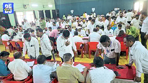 Crowd of candidates and supporters during nomination filing in Kolhapur.