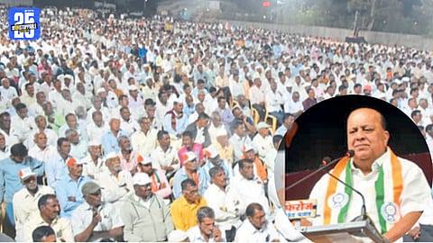 Minister Hasan Mushrif addressing NCP-BJP workers’ meet ahead of Zilla Parishad elections in Kagal.