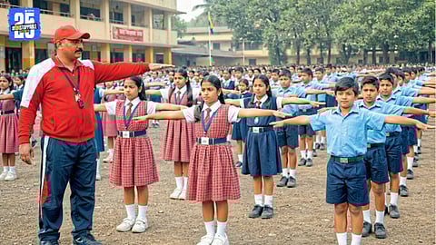 Students attending a physical training session without a trained sports teacher.