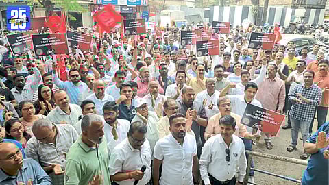 Bank employees stage protests during the nationwide strike demanding a five-day work week.